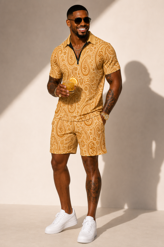YBP Cocktails Collection Men’s Tracksuit – Lightweight Zip Polo & Shorts Set