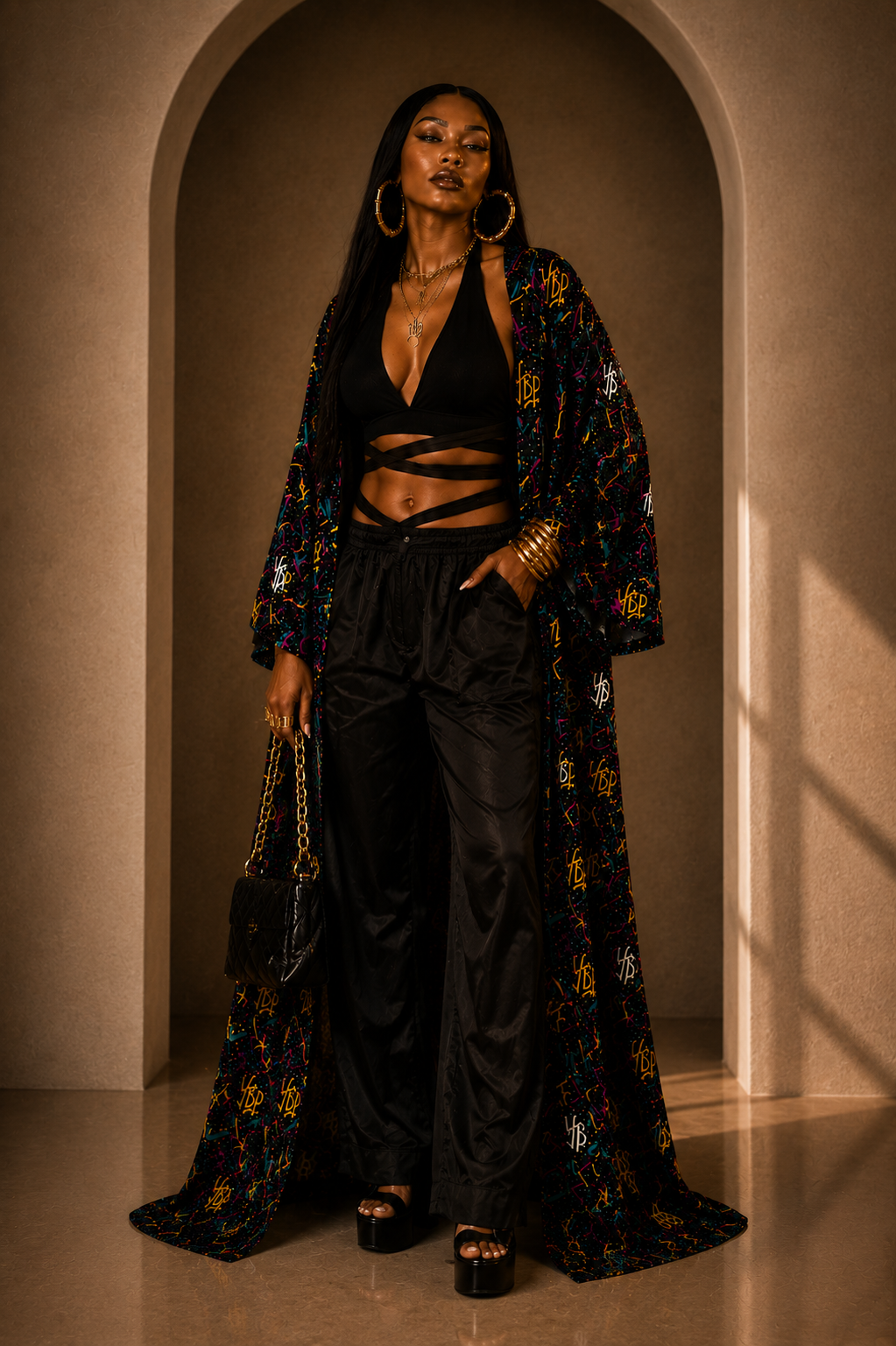 YBP Golden Era Satin Kaftan | Luxury Statement Robe