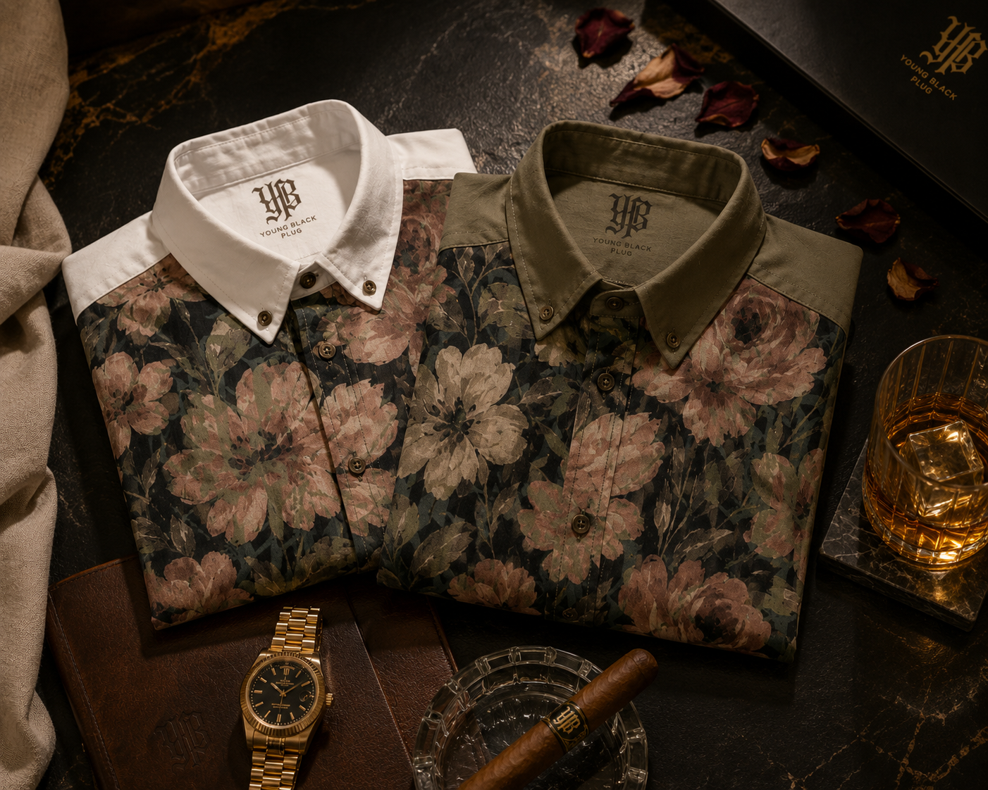 Midnight Bloom Button-Up Shirt | Premium Cotton Floral Shirt by YBP