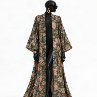 YBP Midnight Bloom Satin Kaftan | Luxury Floral Kaftan
