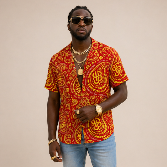 YBP Cocktails Collection Button-Up Shirt – Lightweight Summer Paisley Camp Shirt