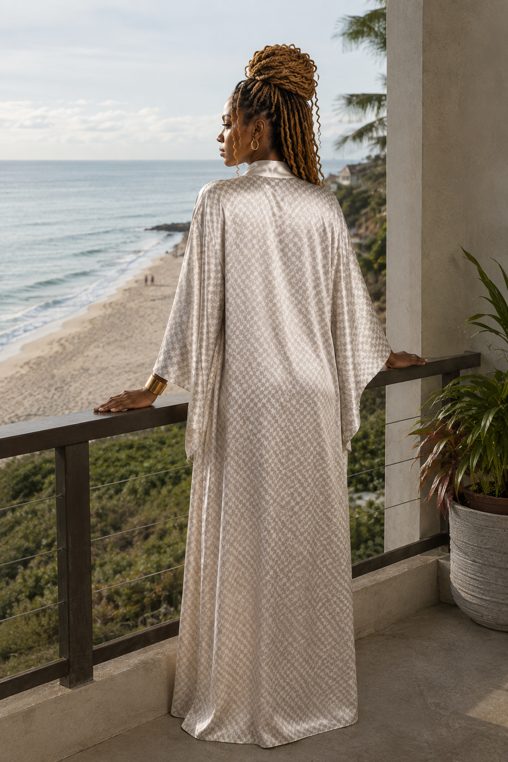 YBP Taupe Heirloom Satin Kaftan | Luxury Neutral Kaftan