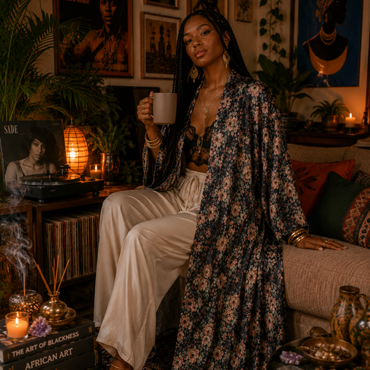 YBP Midnight Bloom Satin Kaftan | Luxury Floral Kaftan