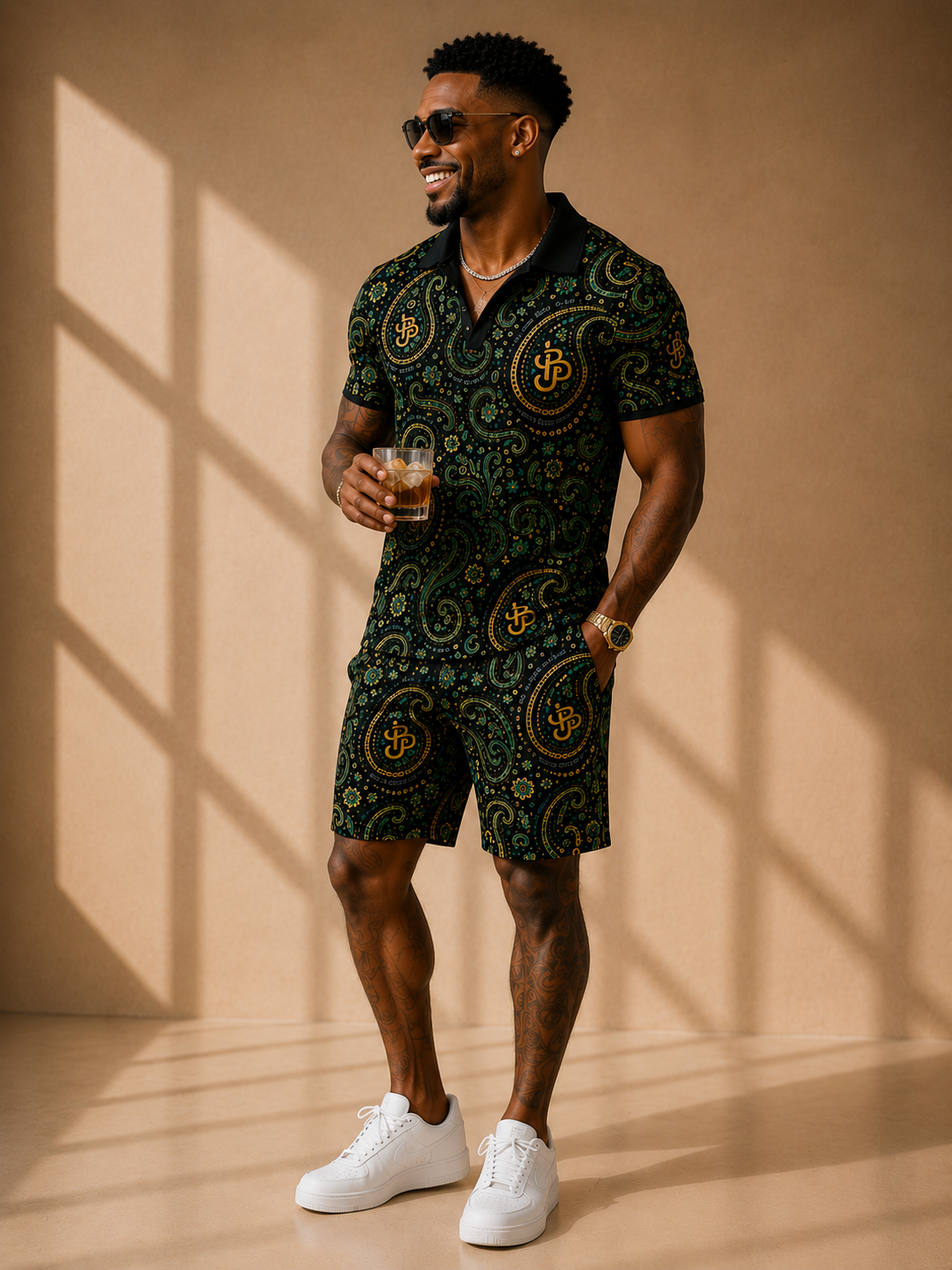 YBP Cocktails Collection Men’s Tracksuit – Lightweight Zip Polo & Shorts Set
