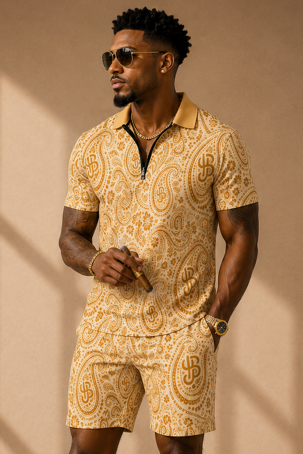 YBP Cocktails Collection Men’s Tracksuit – Lightweight Zip Polo & Shorts Set