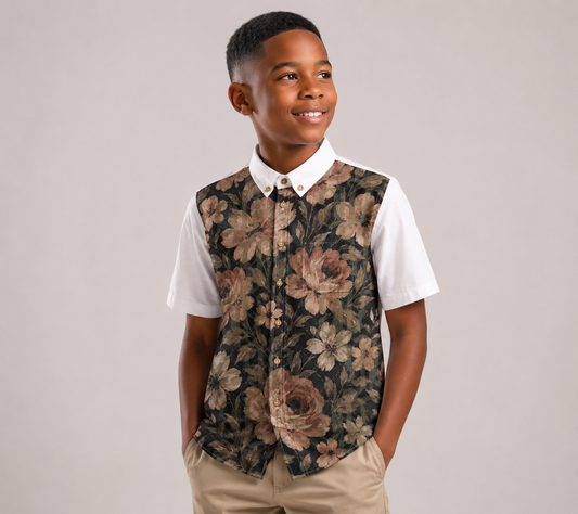 YBP Midnight Bloom Boys Camp Shirt | Cotton Floral Button-Up