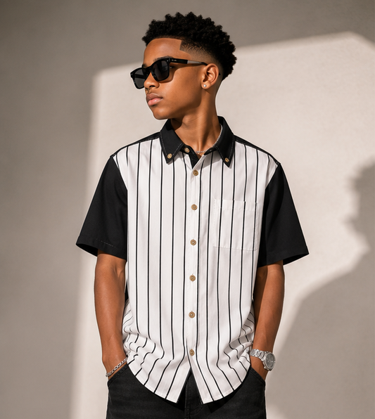 YBP Pinstripe Boys Camp Shirt | Premium Cotton Button-Up