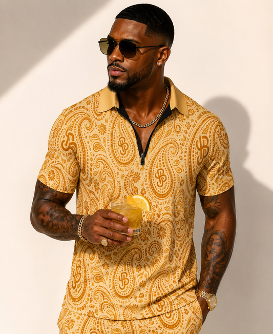 YBP Cocktails Collection Men’s Tracksuit – Lightweight Zip Polo & Shorts Set