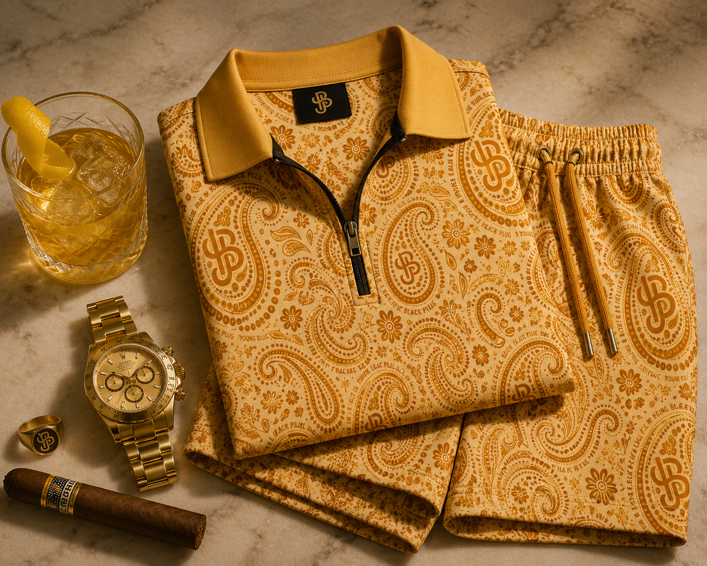 YBP Cocktails Collection Men’s Tracksuit – Lightweight Zip Polo & Shorts Set