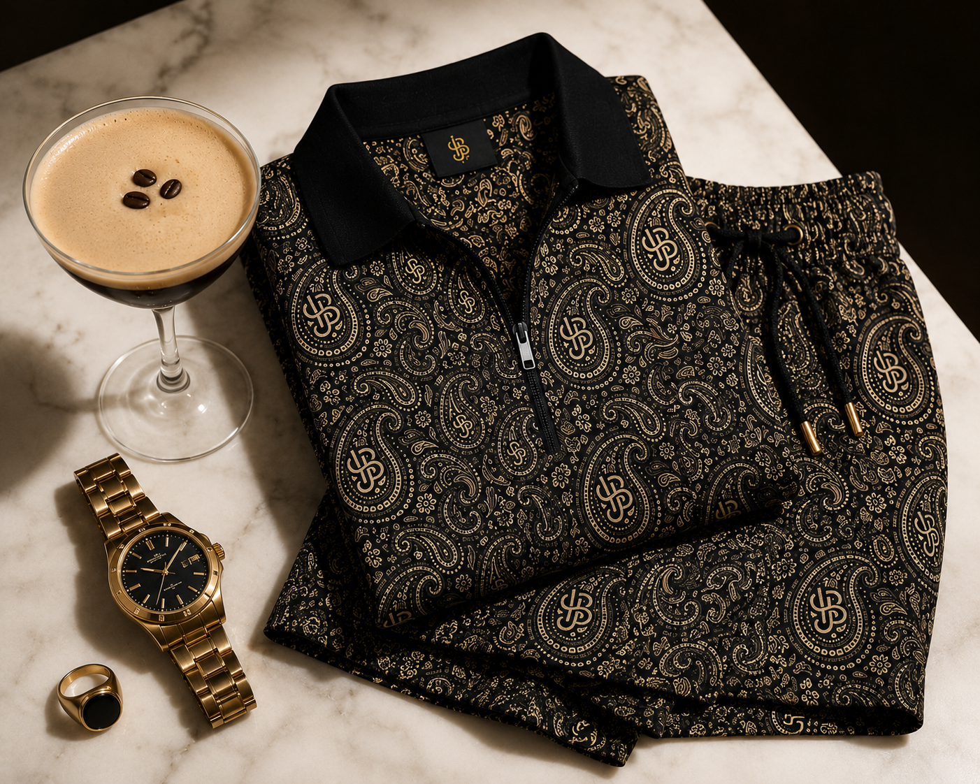 YBP Cocktails Collection Men’s Tracksuit – Lightweight Zip Polo & Shorts Set