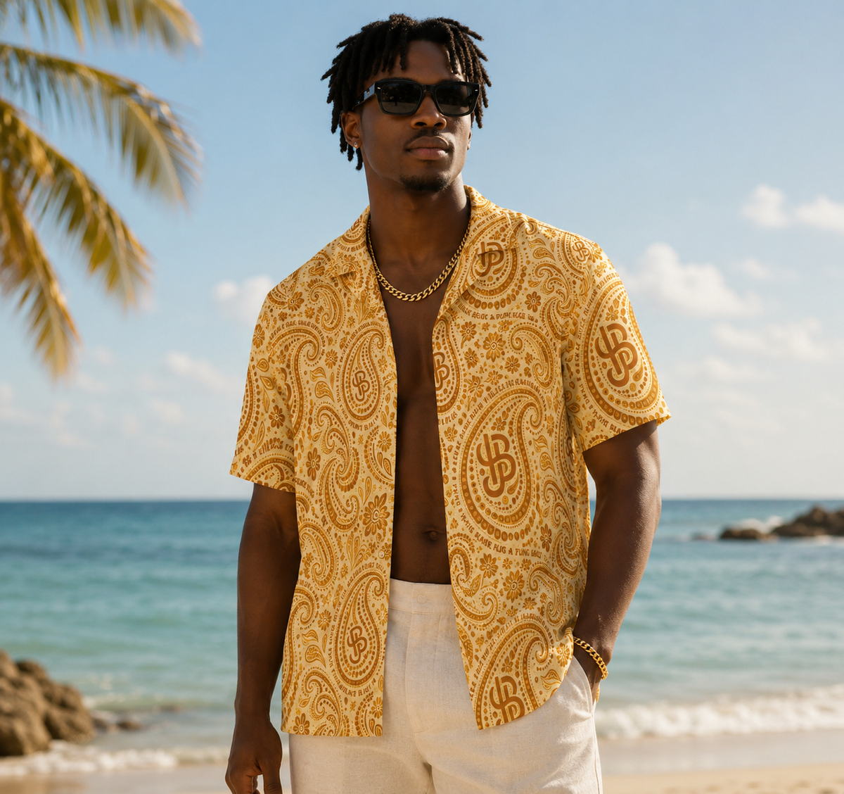 YBP Cocktails Collection Button-Up Shirt – Lightweight Summer Paisley Camp Shirt