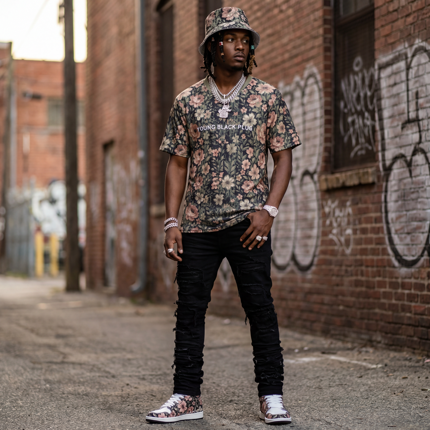 Midnight Bloom Garden V-Neck Tee
