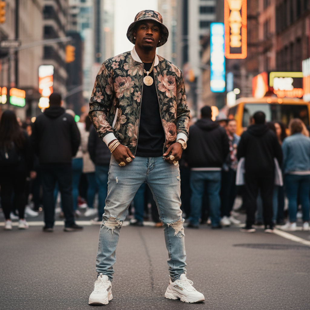 midnight bloom bomber jacket streetwear
luxury streetwear bomber jacket YBP
black floral bomber jacket streetwear