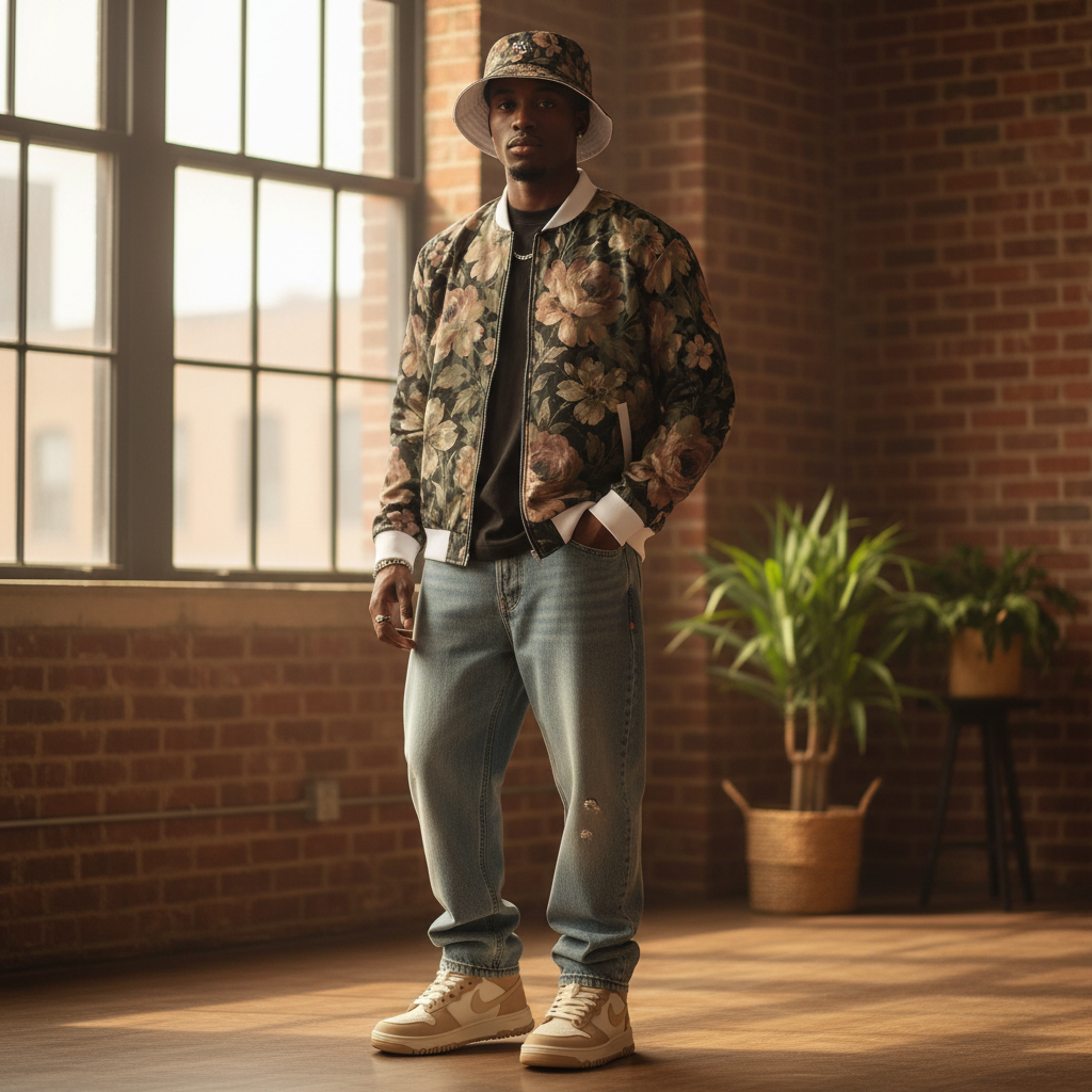 midnight bloom bomber jacket streetwear
luxury streetwear bomber jacket YBP
black floral bomber jacket streetwear