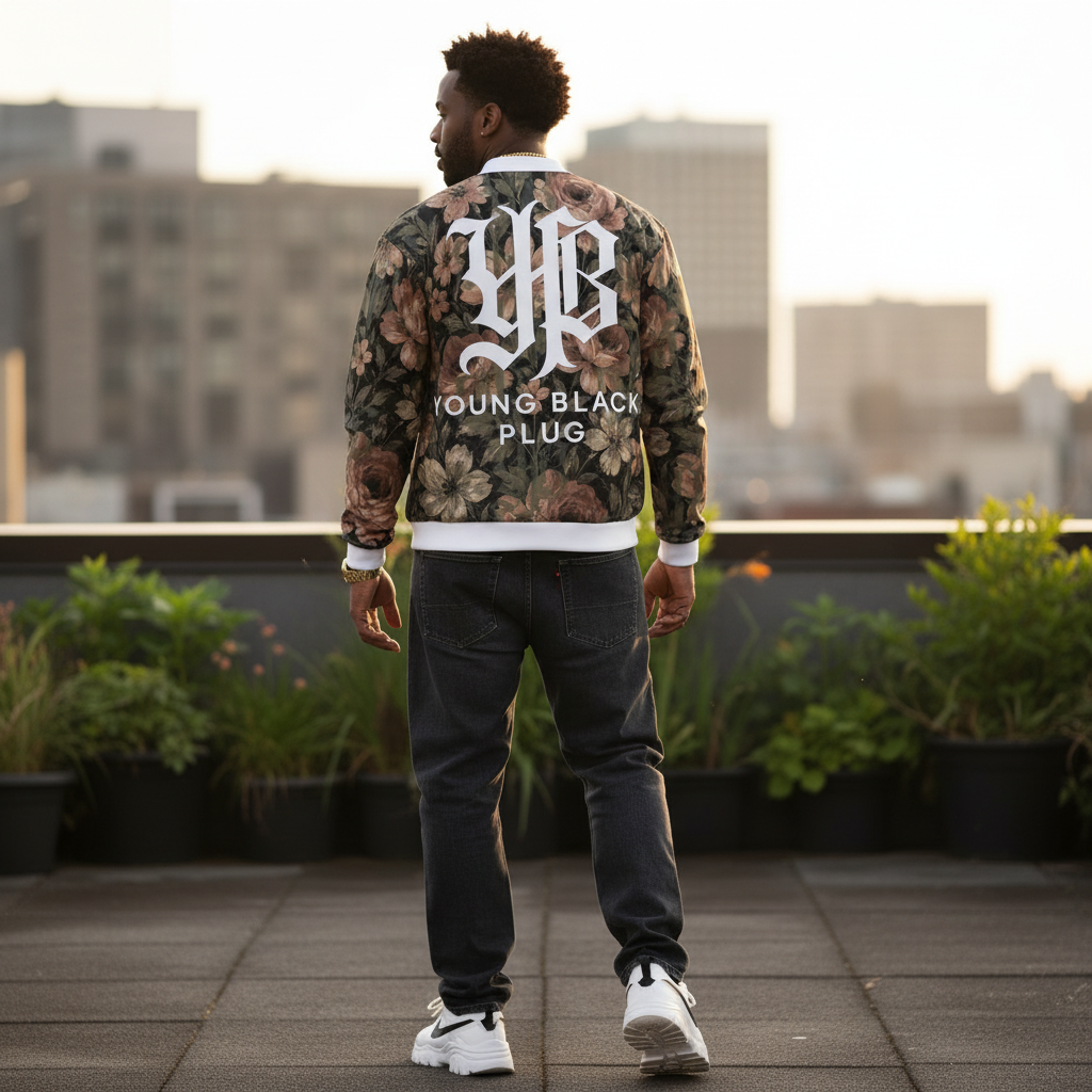 midnight bloom bomber jacket streetwear
luxury streetwear bomber jacket YBP
black floral bomber jacket streetwear