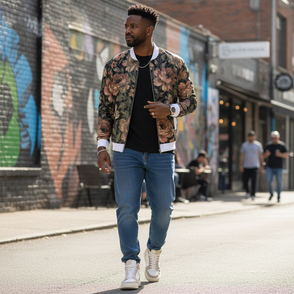 midnight bloom bomber jacket streetwear
luxury streetwear bomber jacket YBP
black floral bomber jacket streetwear