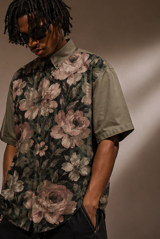 Midnight Bloom Button-Up Shirt | Premium Cotton Floral Shirt by YBP