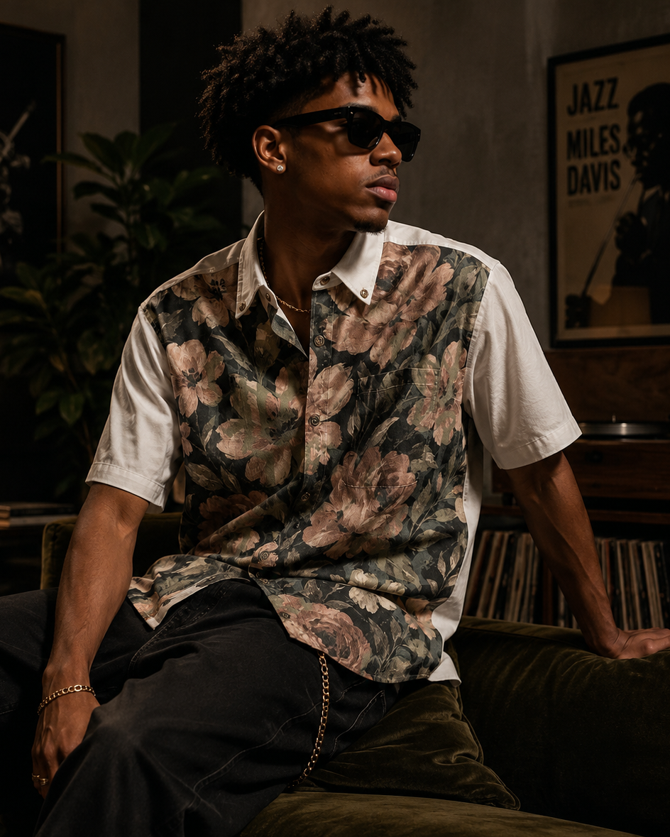 Midnight Bloom Button-Up Shirt | Premium Cotton Floral Shirt by YBP