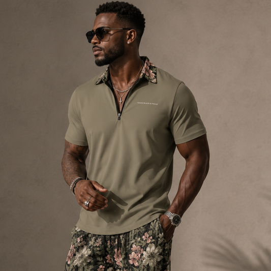 YBP Midnight Bloom Zip Polo Short Set
