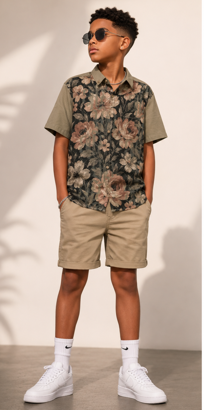 YBP Midnight Bloom Boys Camp Shirt | Cotton Floral Button-Up