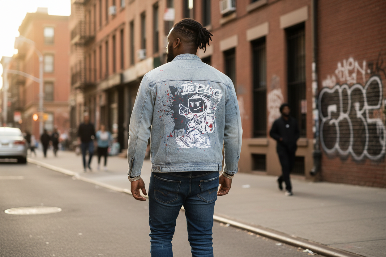 plug walk denim jacket streetwear
ybp streetwear denim jacket graphic
urban streetwear denim jacket YBP