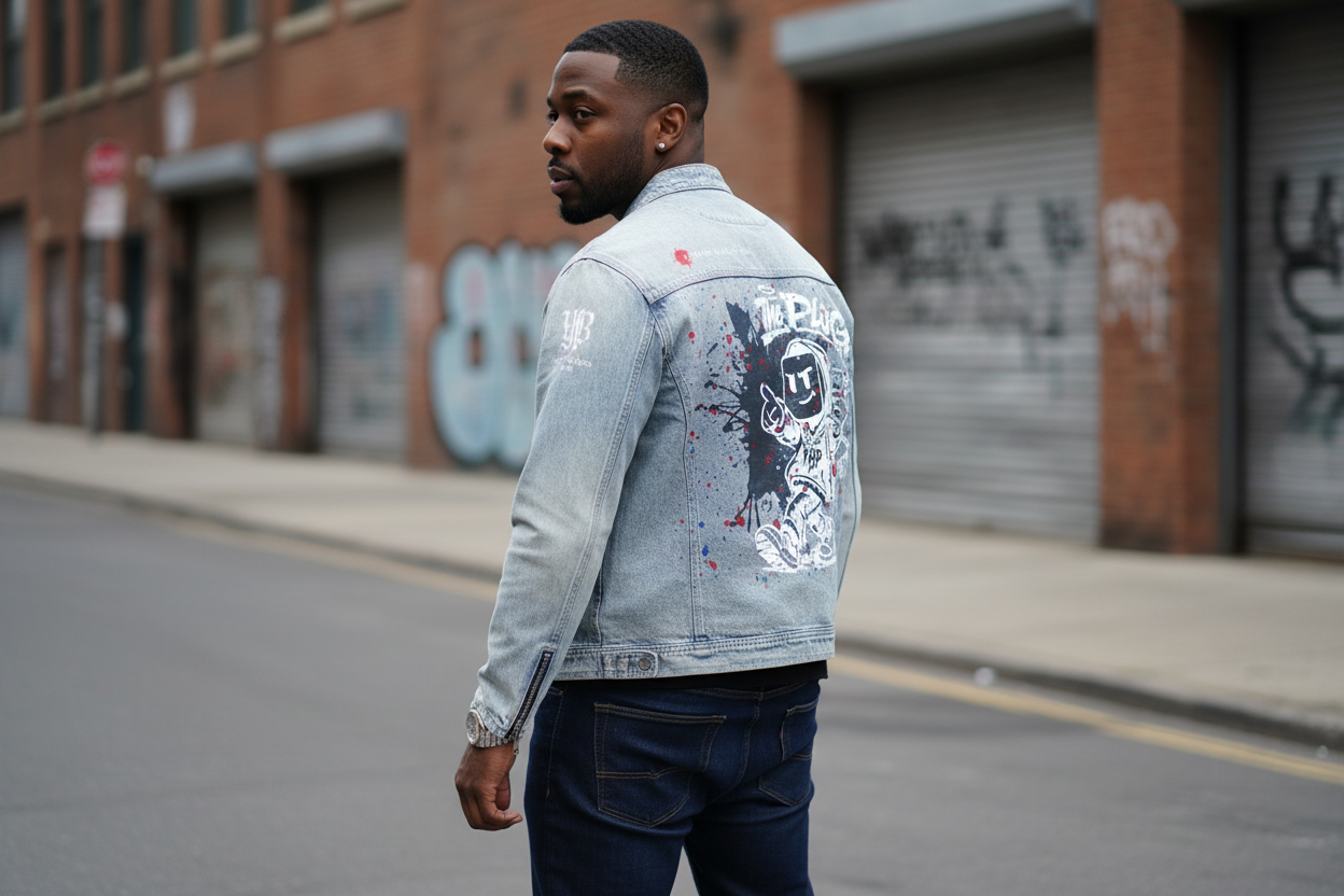 plug walk denim jacket streetwear
ybp streetwear denim jacket graphic
urban streetwear denim jacket YBP
