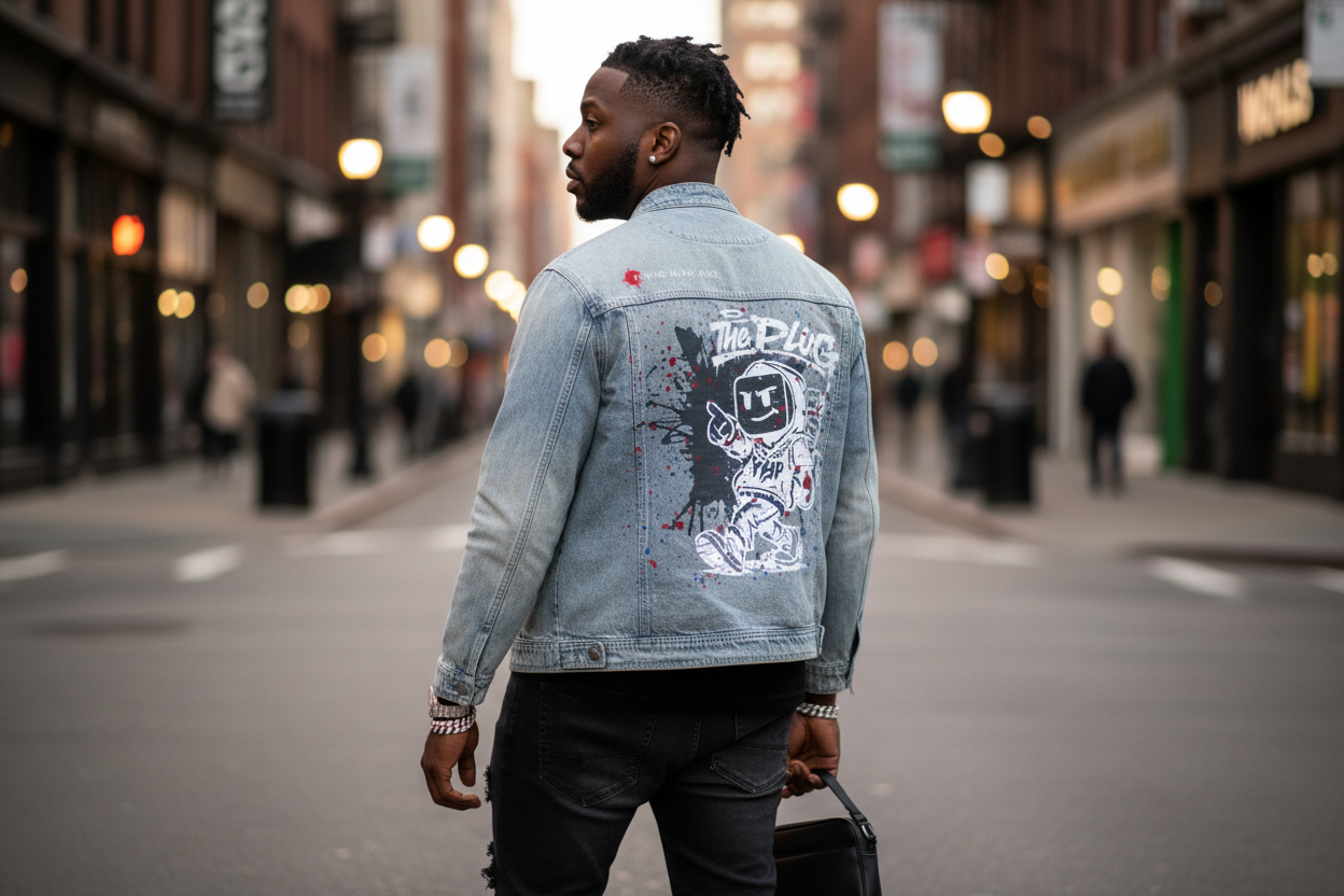 plug walk denim jacket streetwear
ybp streetwear denim jacket graphic
urban streetwear denim jacket YBP