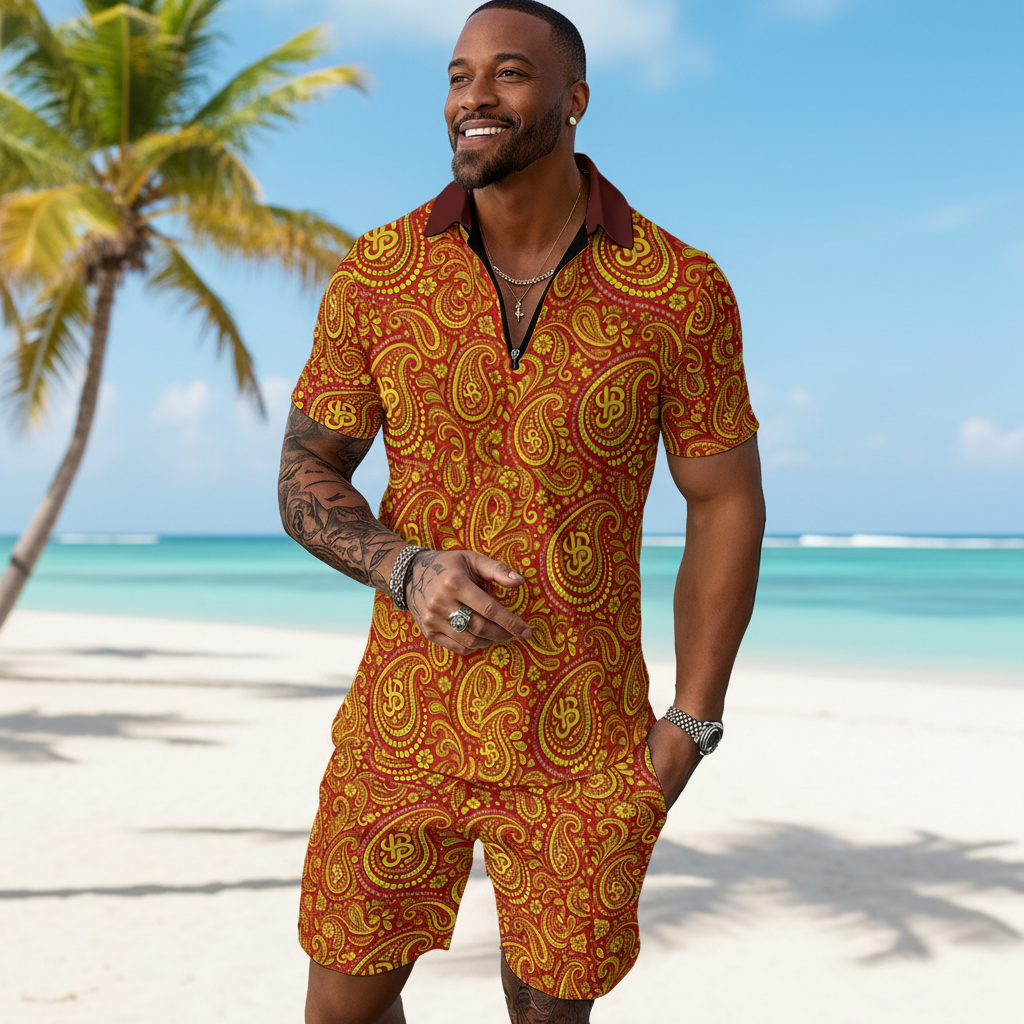 YBP Cocktails Collection men's tracksuit lightweight zip polo and shorts set