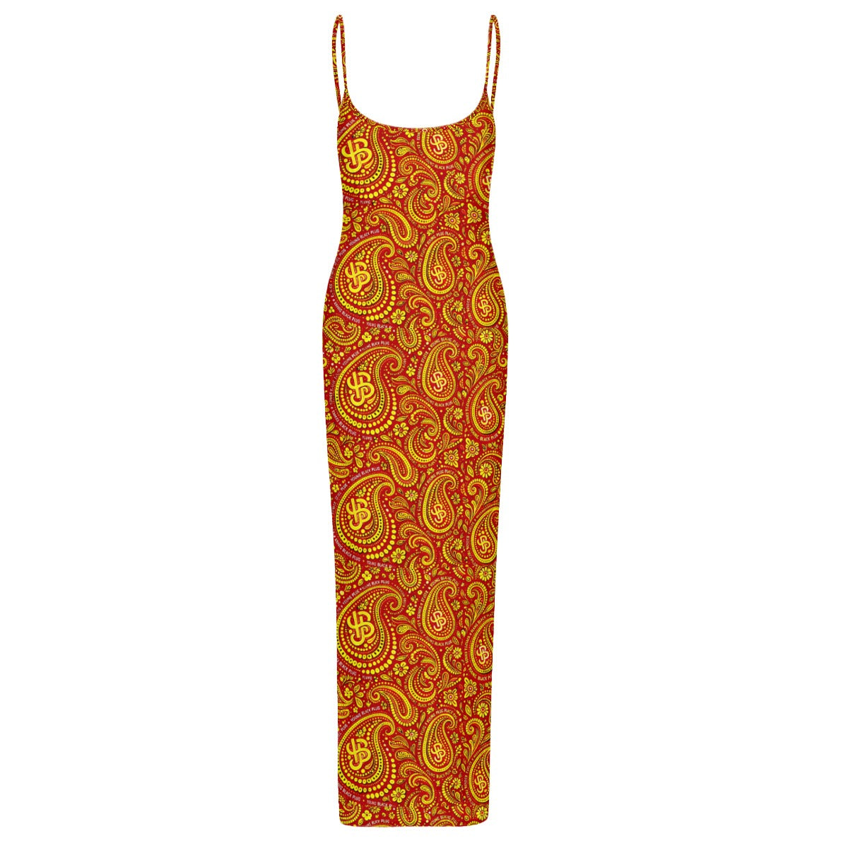 Long dress with yellow paisley pattern on a white background sheer mesh maxi dress from the YBP Cocktails Collection