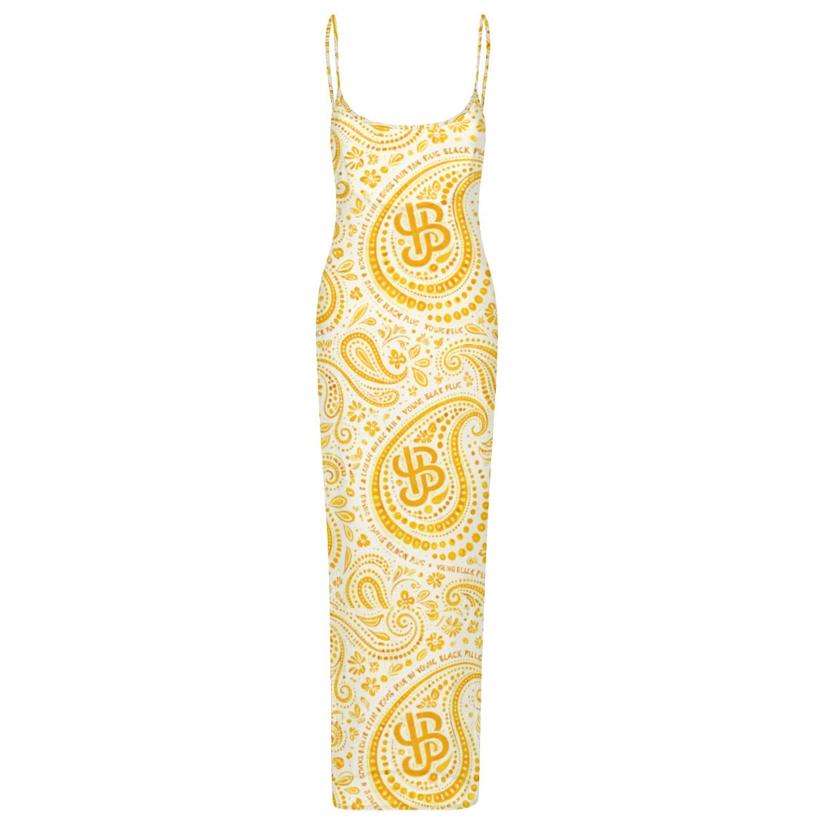 Yellow patterned dress on a white background sheer mesh maxi dress from the YBP Cocktails Collection